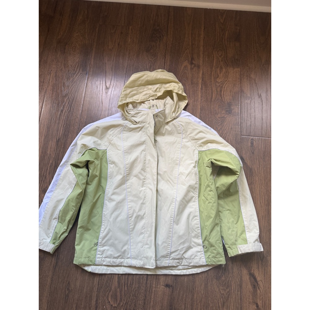 St. Johns Bay Womens Hooded Windbreaker Jacket Yellow Green Colorblock Large